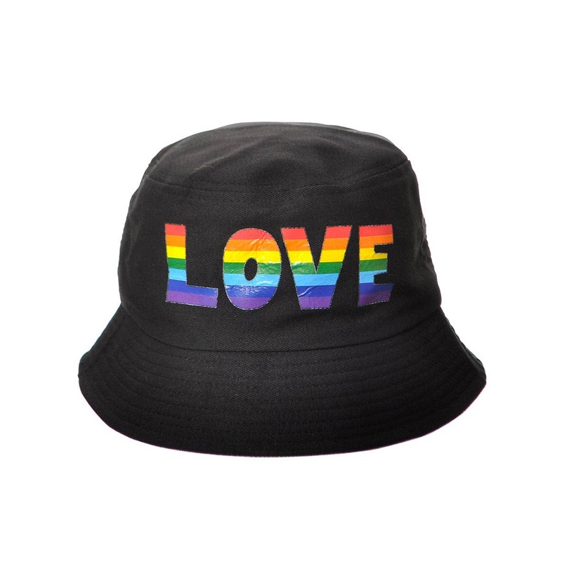Rainbow Love Print Black Fabric Bucket Hat