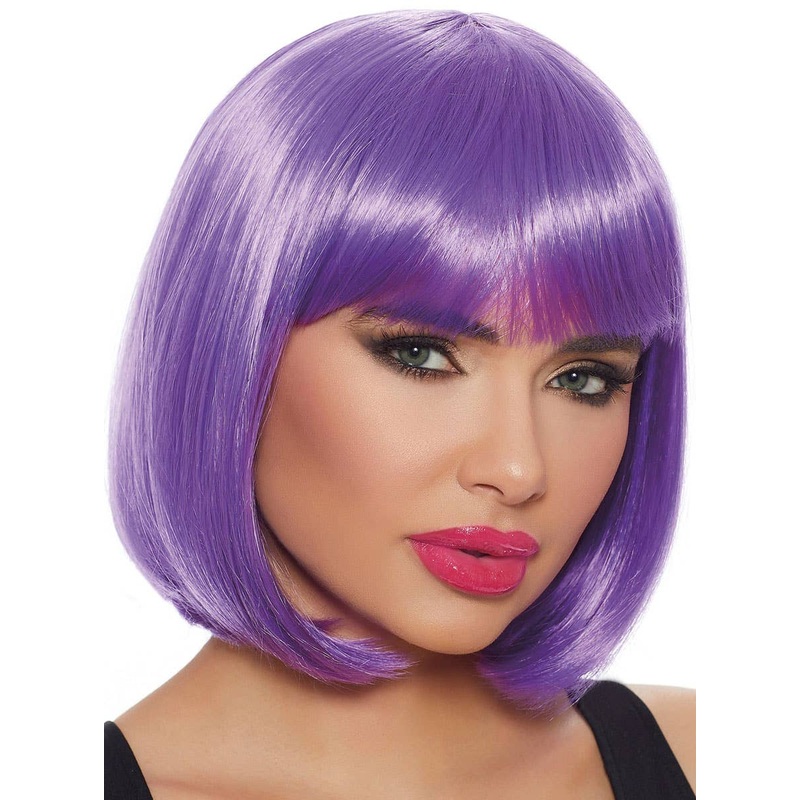 Short Bright Purple Womens Bob Costume Wig with Fringe