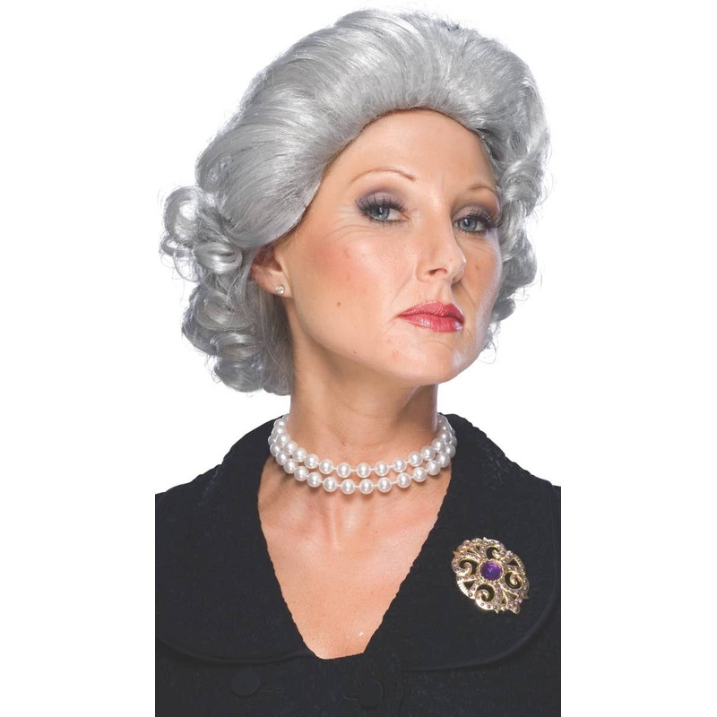 Short Womens Royal Queen Liz Grey Costume Wig