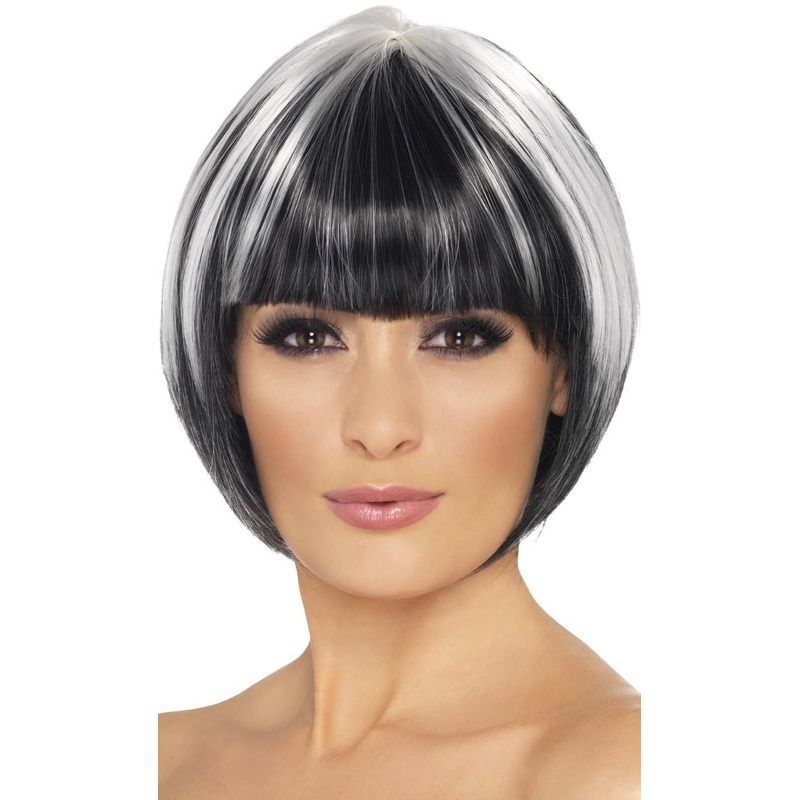 Sleek Womens Black and White Fringed Bob Wig