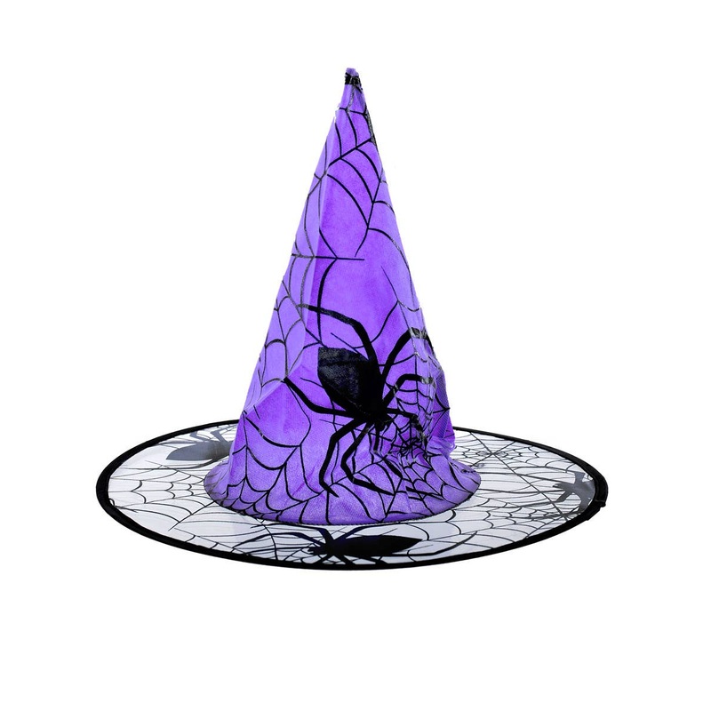 Spider Print Purple Halloween Witch Costume Hat