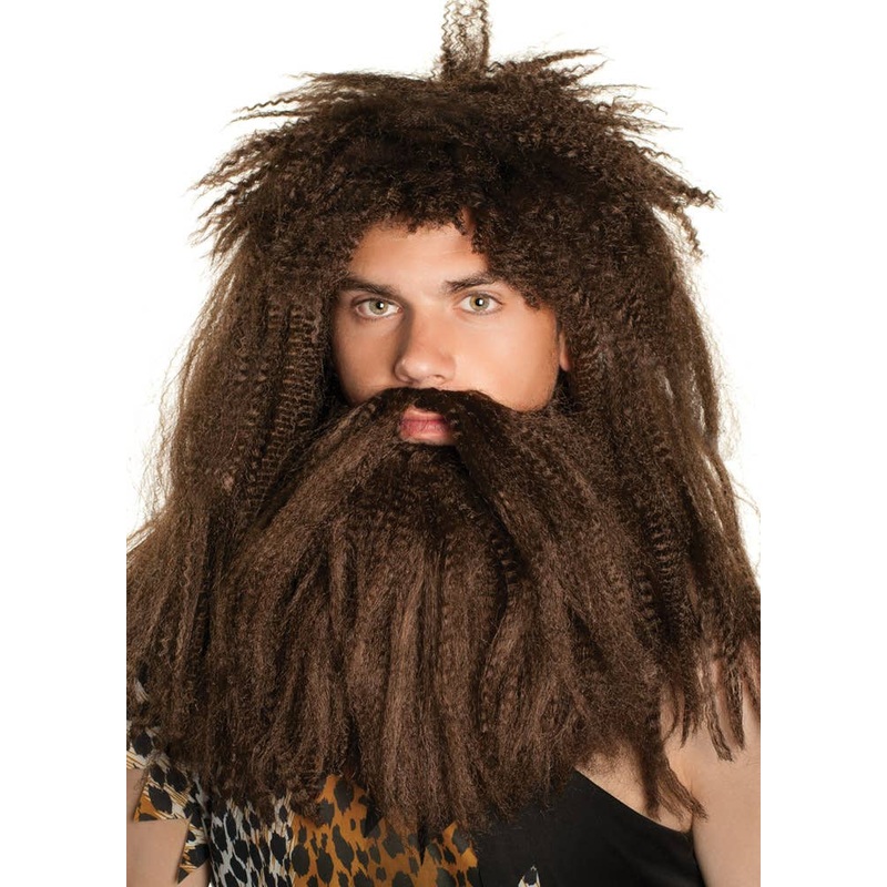 Prehistoric Caveman Brown Wig and Beard Set