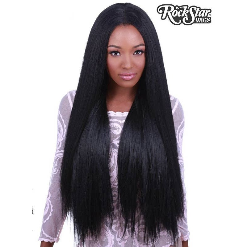Premium Lace Front Yaki Straight 32″ Womens Black Wig