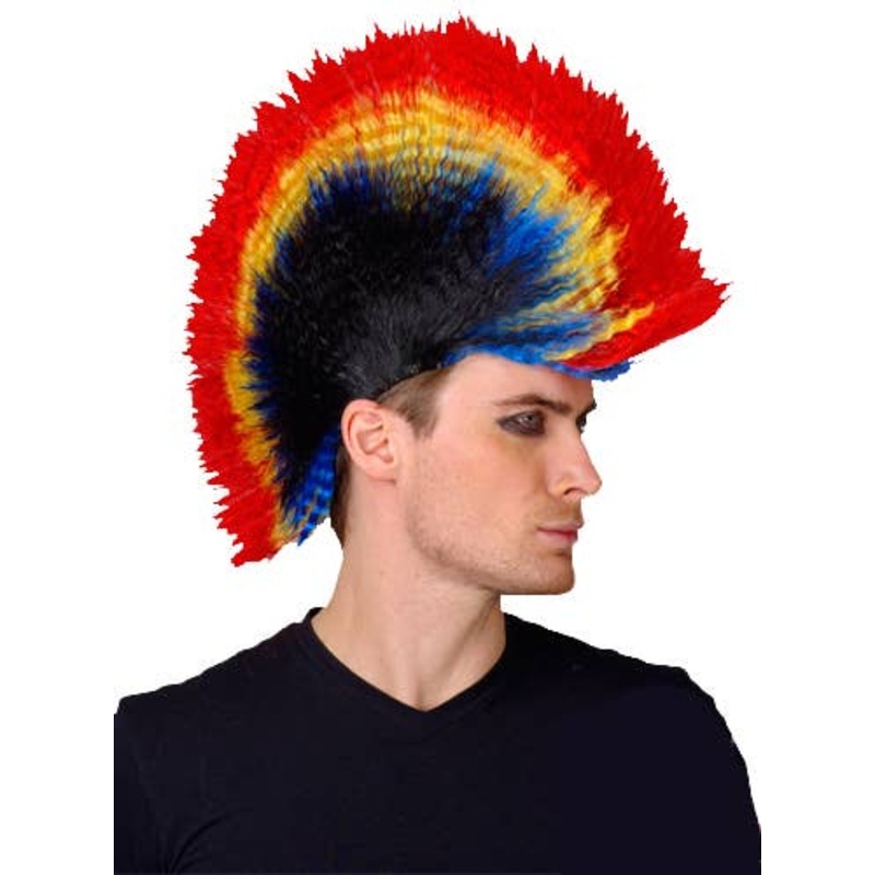 Punk Rocker Mens Rainbow Mohawk Costume Wig