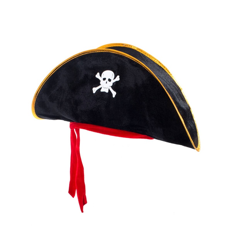 Sea Faring Pirate Plush Black Costume Hat with Skull Print
