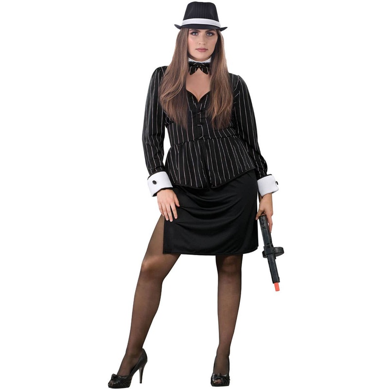 1920s Pinstripe Gangster Plus Size Womens Costume Plus Size