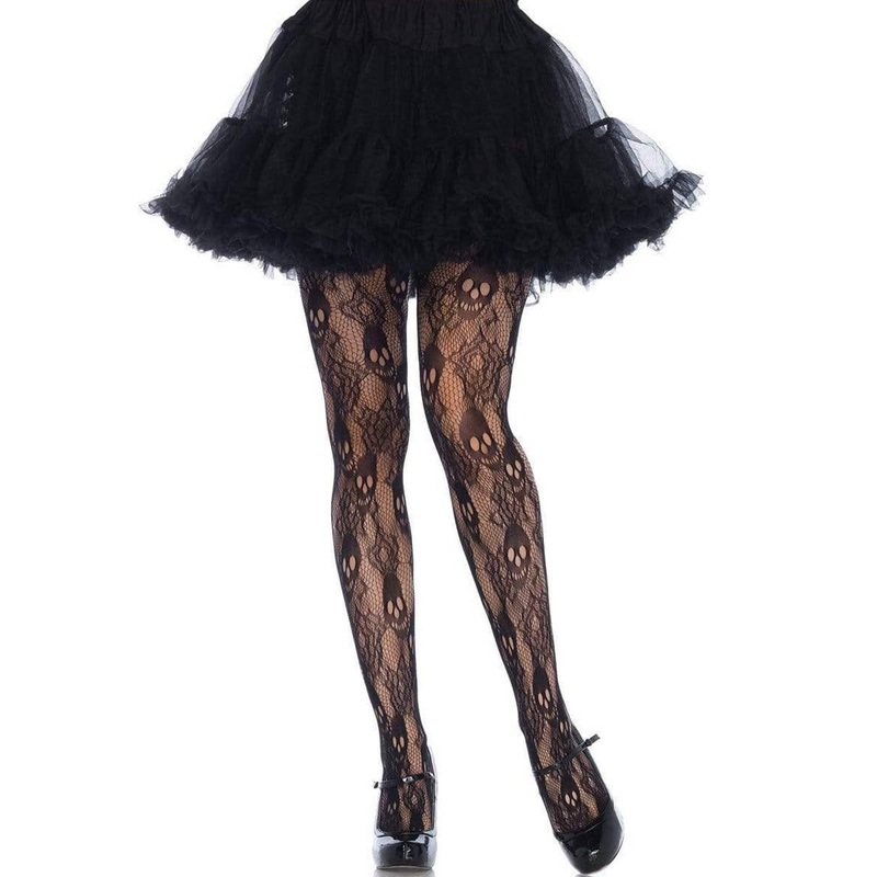 Skull Lace Black Plus Size Womens Halloween Stockings