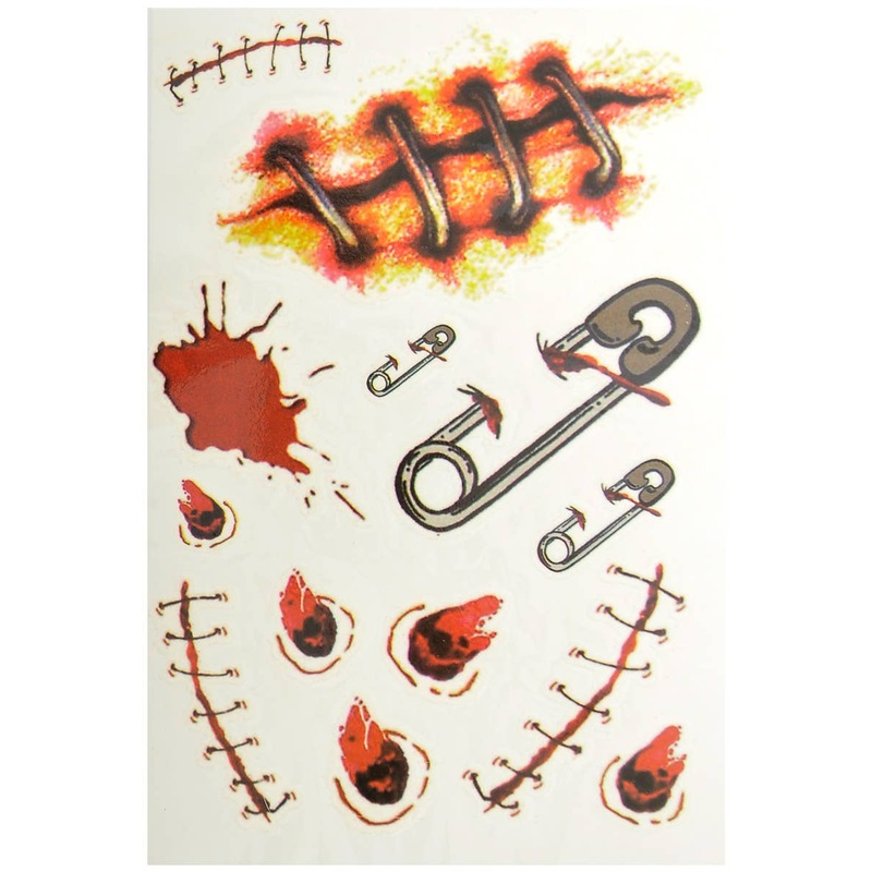 Assorted Stitches and Pins Temporary Halloween Tattoos