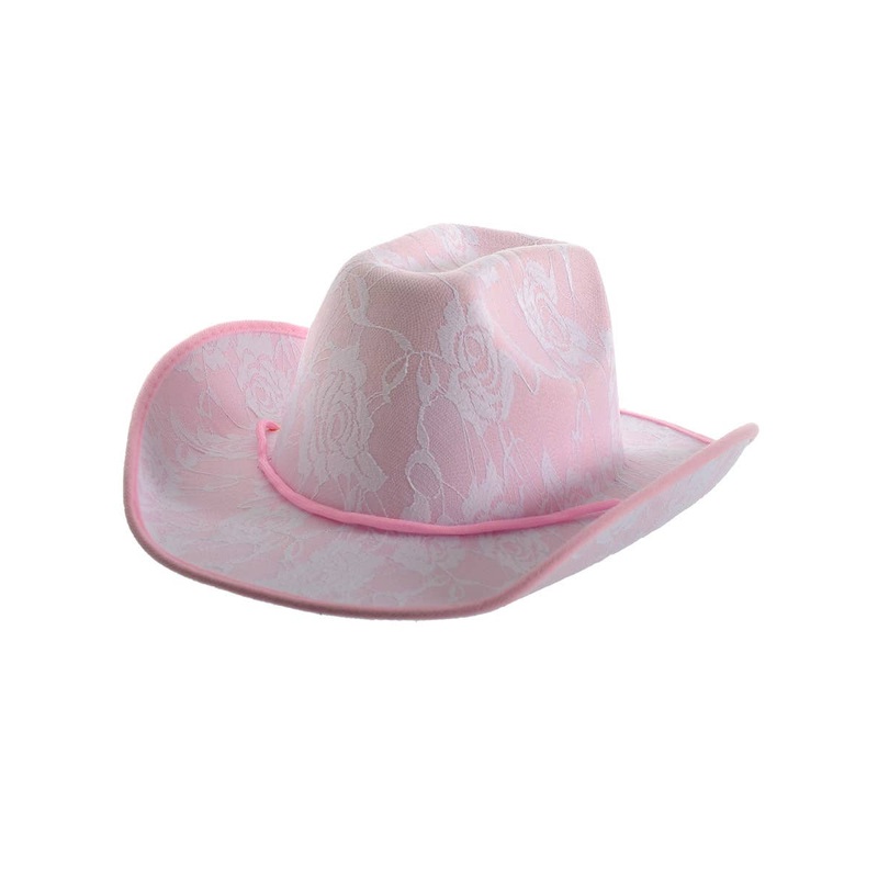 Bridal Pink and White Lace Cowgirl Hat Accessory