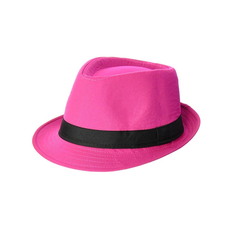 Bright Pink Fedora Costume Hat with Black Band