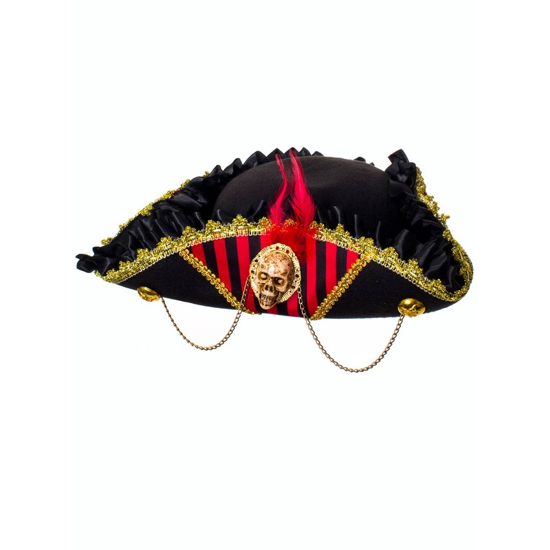 Deluxe Pirate Captain Costume Hat with Skull and Chains