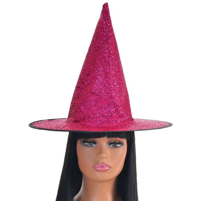 Kids Sparkly Hot Pink Witch Hat Halloween Costume Accessory