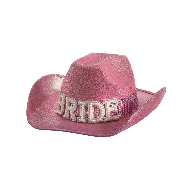 Sparkly Pink Cowgirl Hat with Bride Embellishment