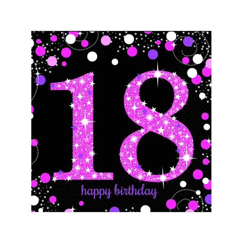18th Birthday Pink and Black 16 Pack Lunch Napkins