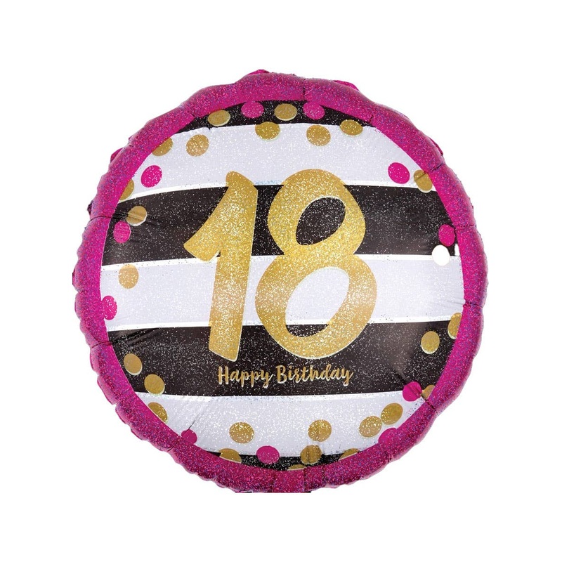 18th Birthday Print Pink and Gold 45cm Round Foil Balloon
