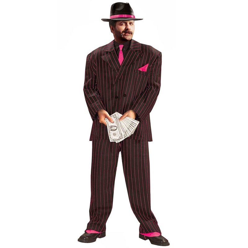 1920s Black and Pink Pinstripe Mens Gangster Costume Standard