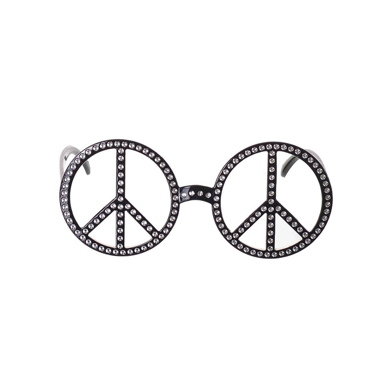 70s Black Faux Rhinestone Peace Sign Costume Glasses