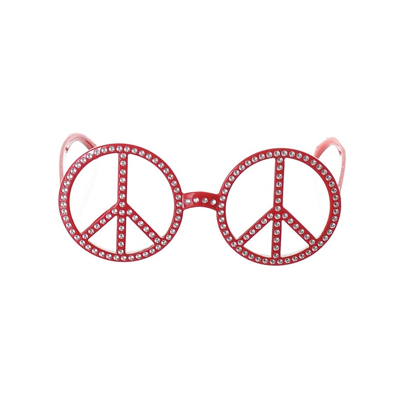 70s Red Faux Rhinestone Peace Sign Costume Glasses