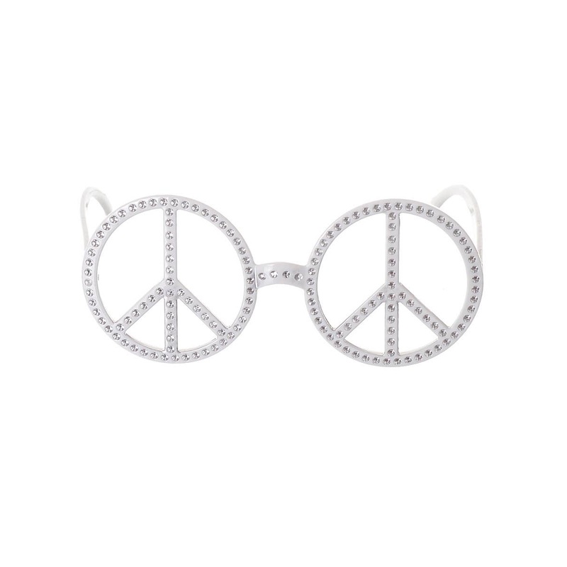 70s White Faux Rhinestone Peace Sign Costume Glasses