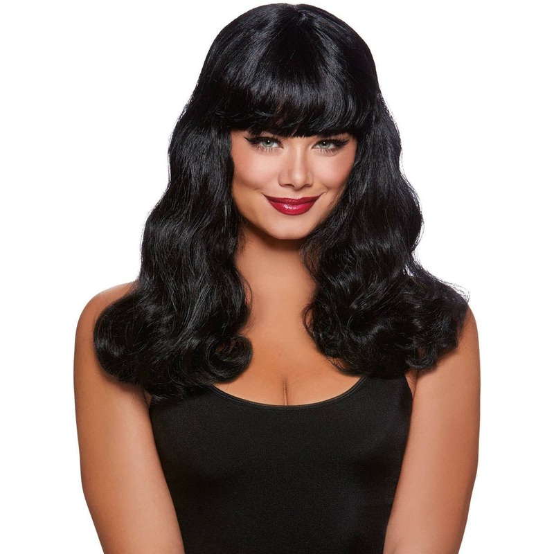 Bettie Page Style Curly Black Pin Up Womens Costume Wig