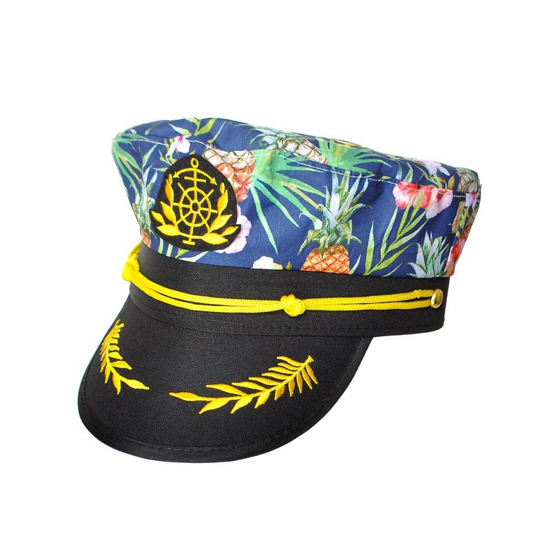 Tropical Pineapple Hawaiian Print Navy Captain Costume Hat