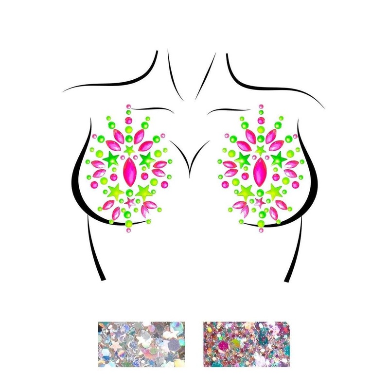 UV Reactive Pink and Green Bust Jewels and Glitter Pack