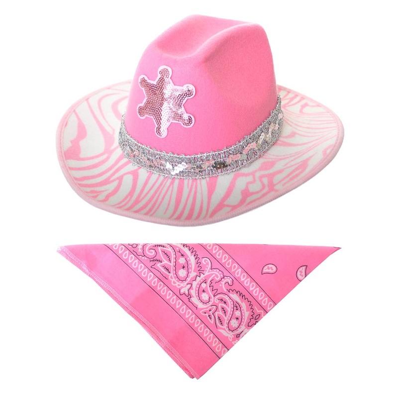 Wild West Pink Cowgirl Hat and Bandanna Set