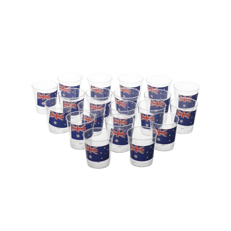 Australia Day Set of 20 Plastic Aussie Flag Print Shot Glasses