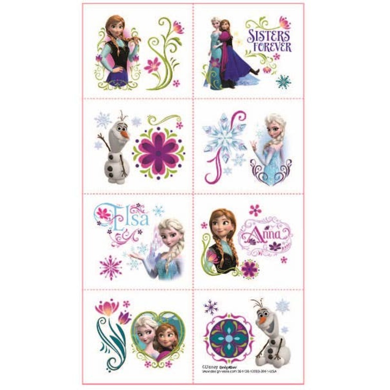 Frozen 8 Pack Temporary Tattoos Party Favours