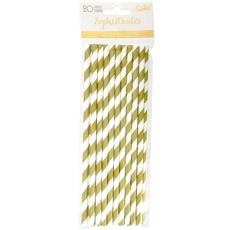 Gold and White Stripe 20 Pack Paper Straws