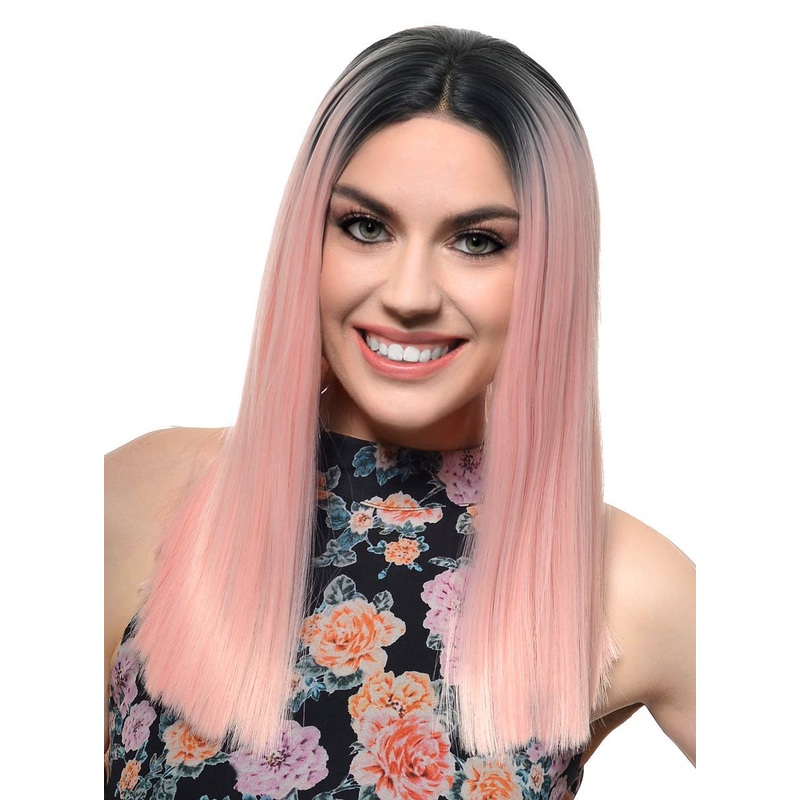 Soft Pink Blunt Cut Lace Front Fashion Wig with Dark Roots