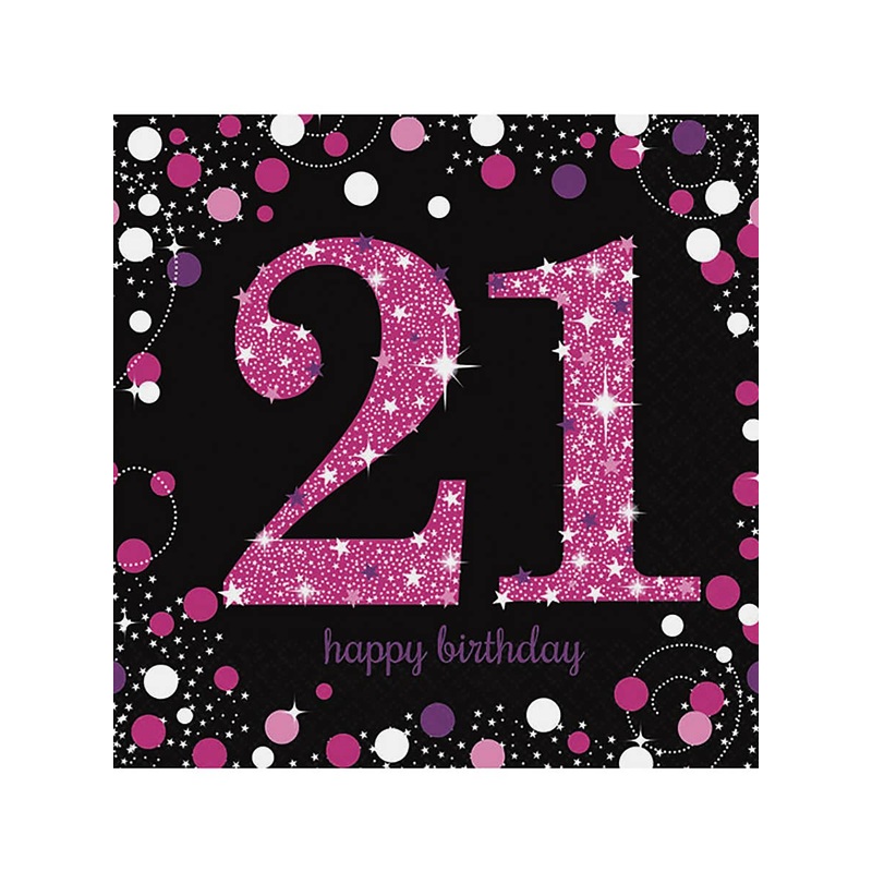 21st Birthday Pink and Black 16 Pack Lunch Napkins