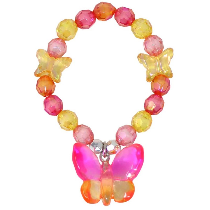 Beaded Pink and Orange Butterfly Charm Costume Bracelet