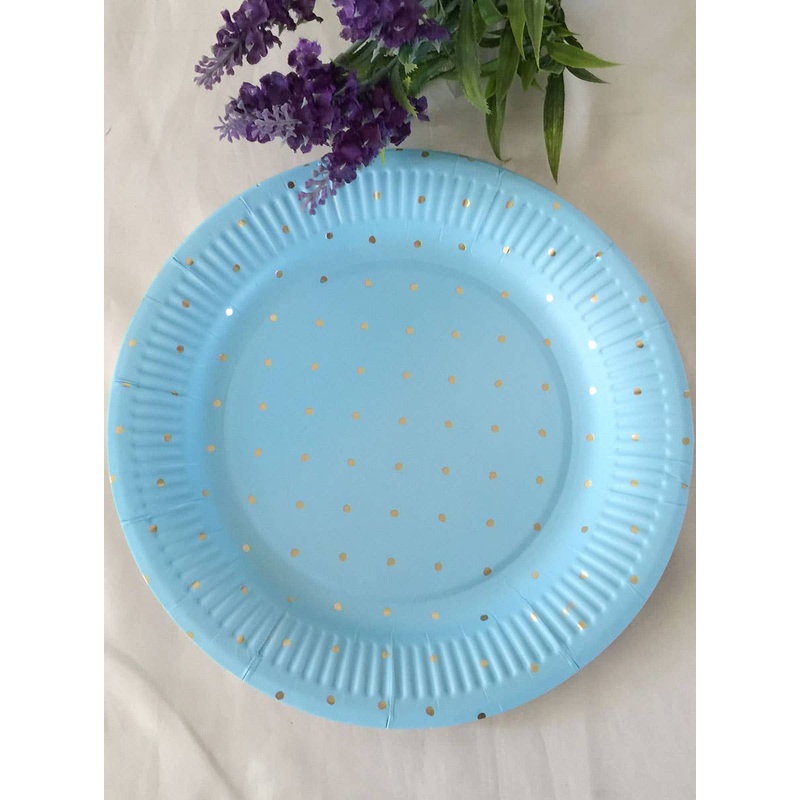 Blue and Gold Polka Dot 12 Pack 23cm Paper Plates
