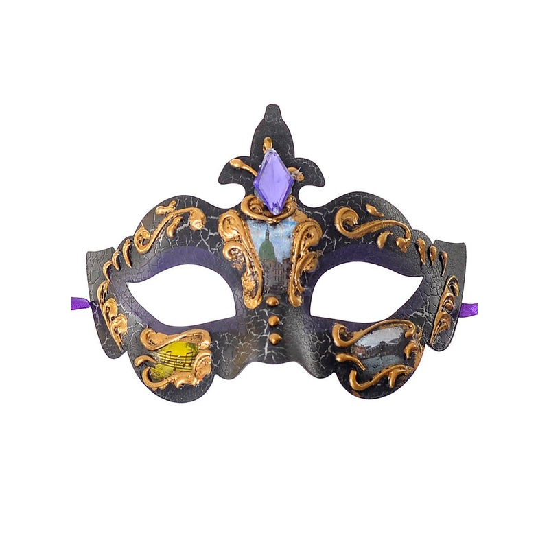 Charcoal Crackle Black and Purple Baroque Masquerade Mask