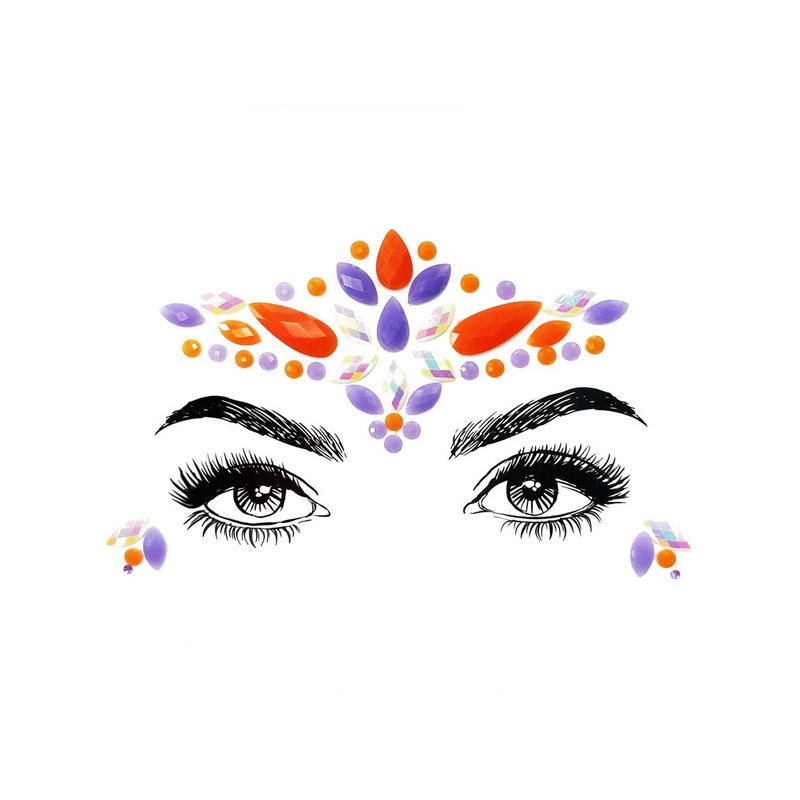 Glow In The Dark Purple and Orange Stick On Face Jewels