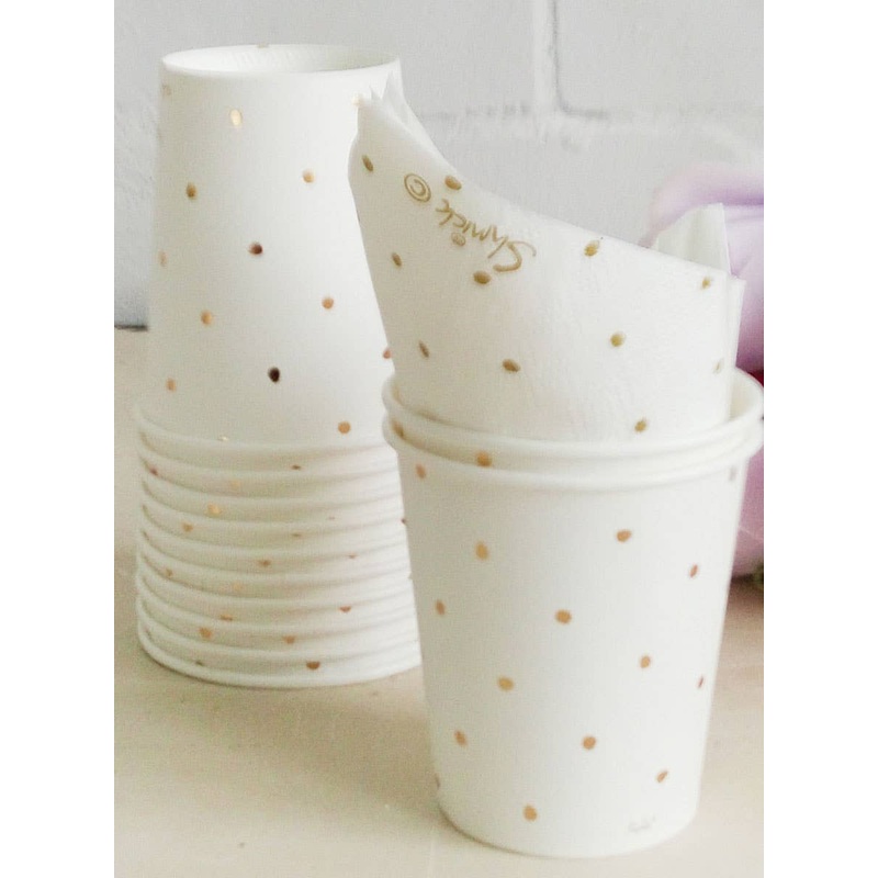 Gold and White Polka Dot 12 Pack Paper Cups