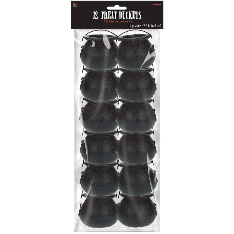 Mini Black Plastic 12 Pack Witch Cauldrons