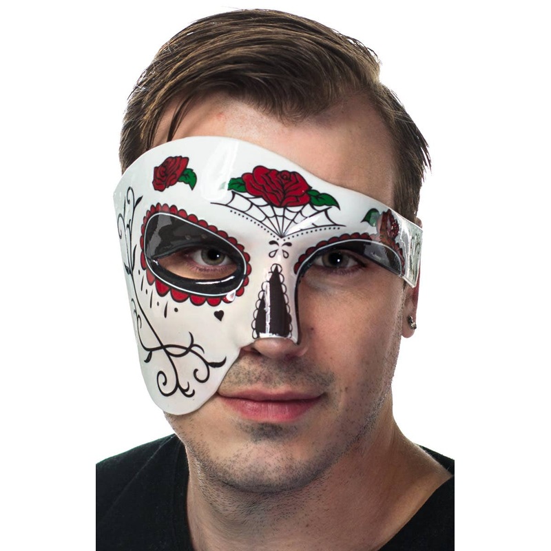 Over Eye Red and Black Sugar Skull Masquerade Mask