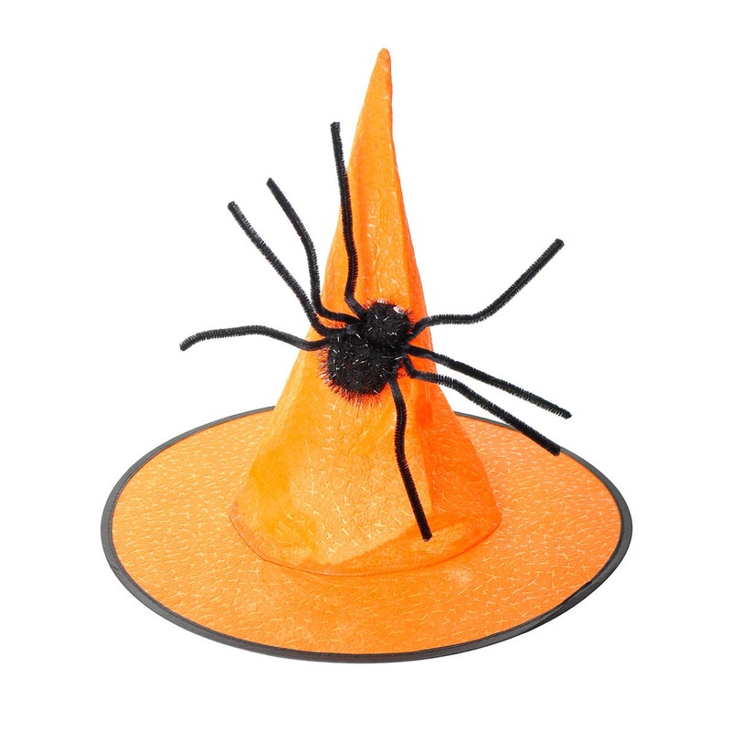 Pointed Orange Witch Hat With Spider Halloween Accessory