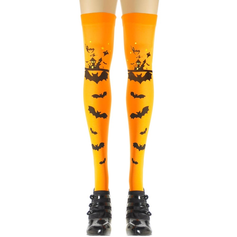 Thigh High Orange Halloween Theme Costume Stockings