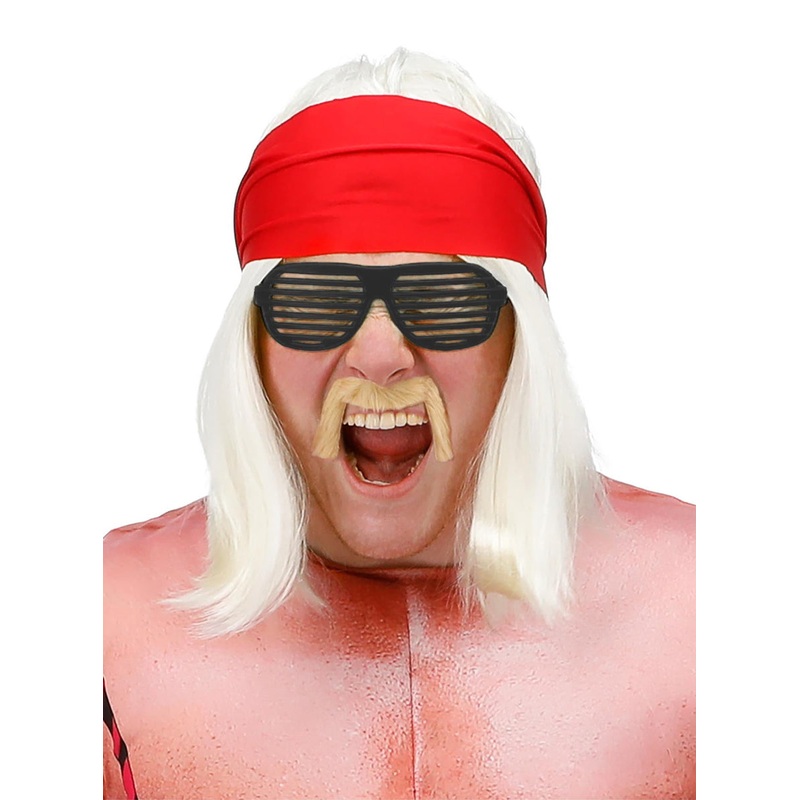 90s Wrestling Star Mens Blonde Costume Wig Set