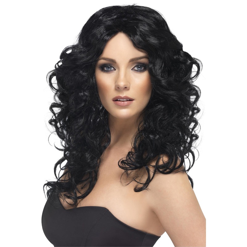 Glamour Womens Black Curly Costume Wig