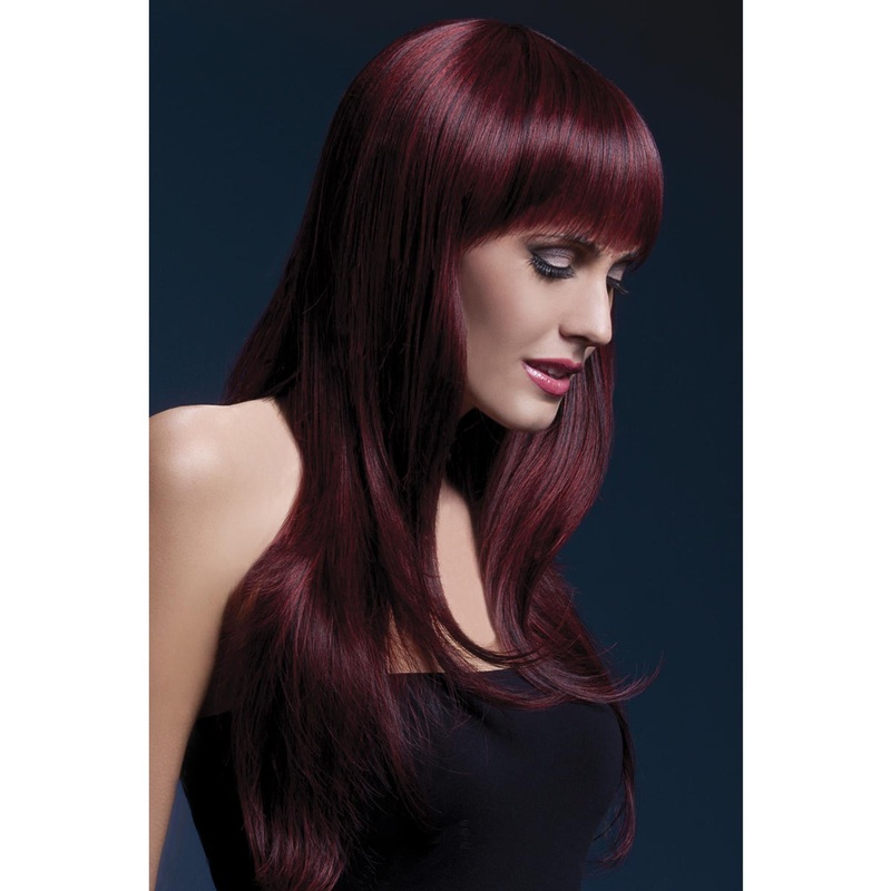 Sienna Womens Black Cherry Mid Length Fashion Wig With Fringe