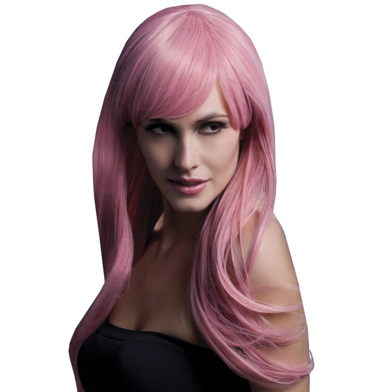 Sienna Womens Pastel Pink Mid Length Fashion Wig With Fringe