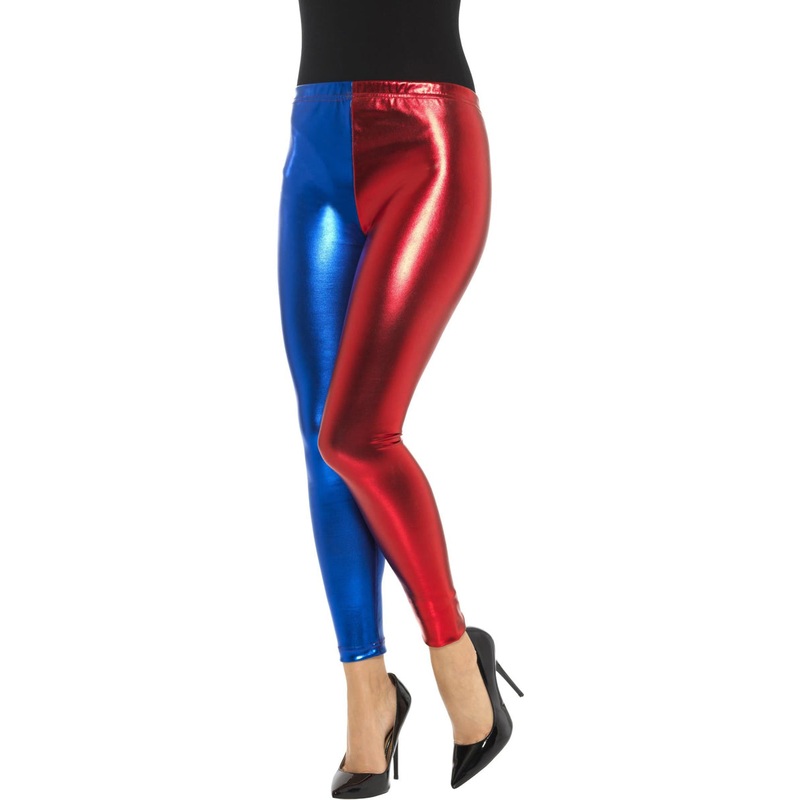 Wet Look Red and Blue Plus Size Womens Harley Quinn Leggings Large