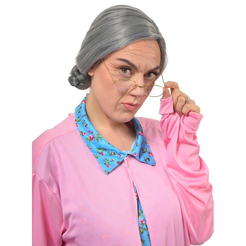 Deluxe Old Lady Grey Bun Womens Costume Wig