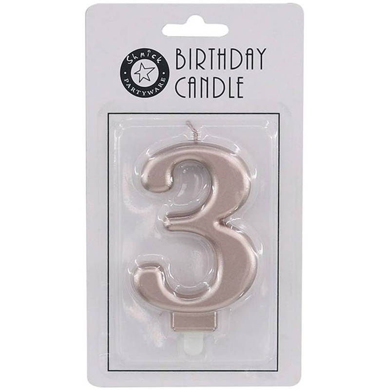 Rose Gold 9cm Number 3 Birthday Candle