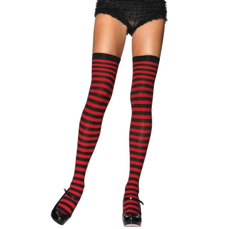 Striped Red and Black Thigh High Stockings