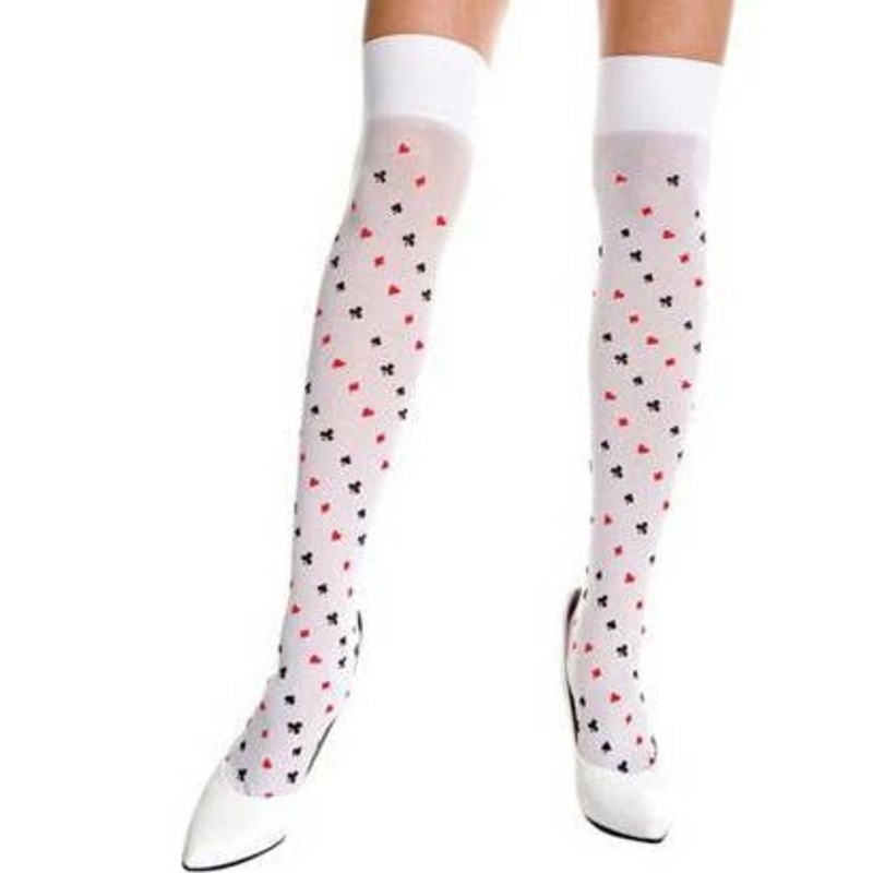 Thigh High Womens Opaque Playing Card Suit Stockings